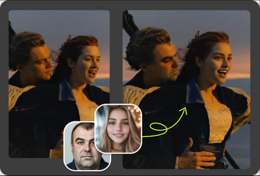 A close up of a person with a picture of a woman and a man.