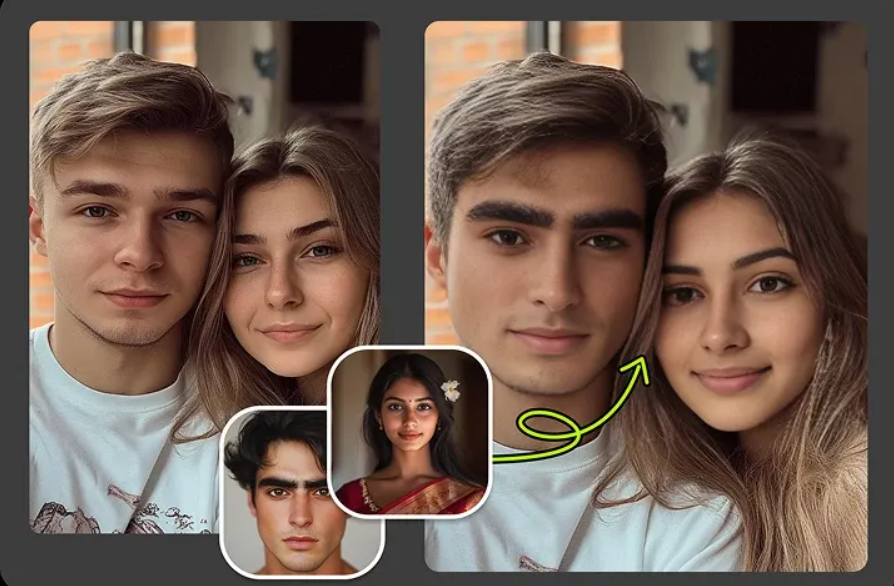 A couple with swapped facial features.